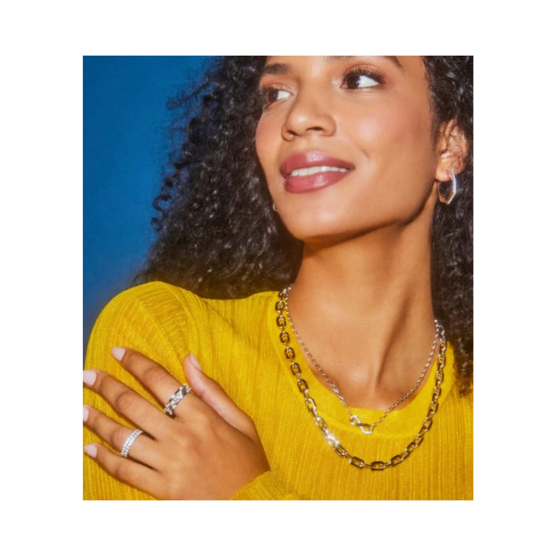 Mallory Silver Huggie Earring in White Crystal