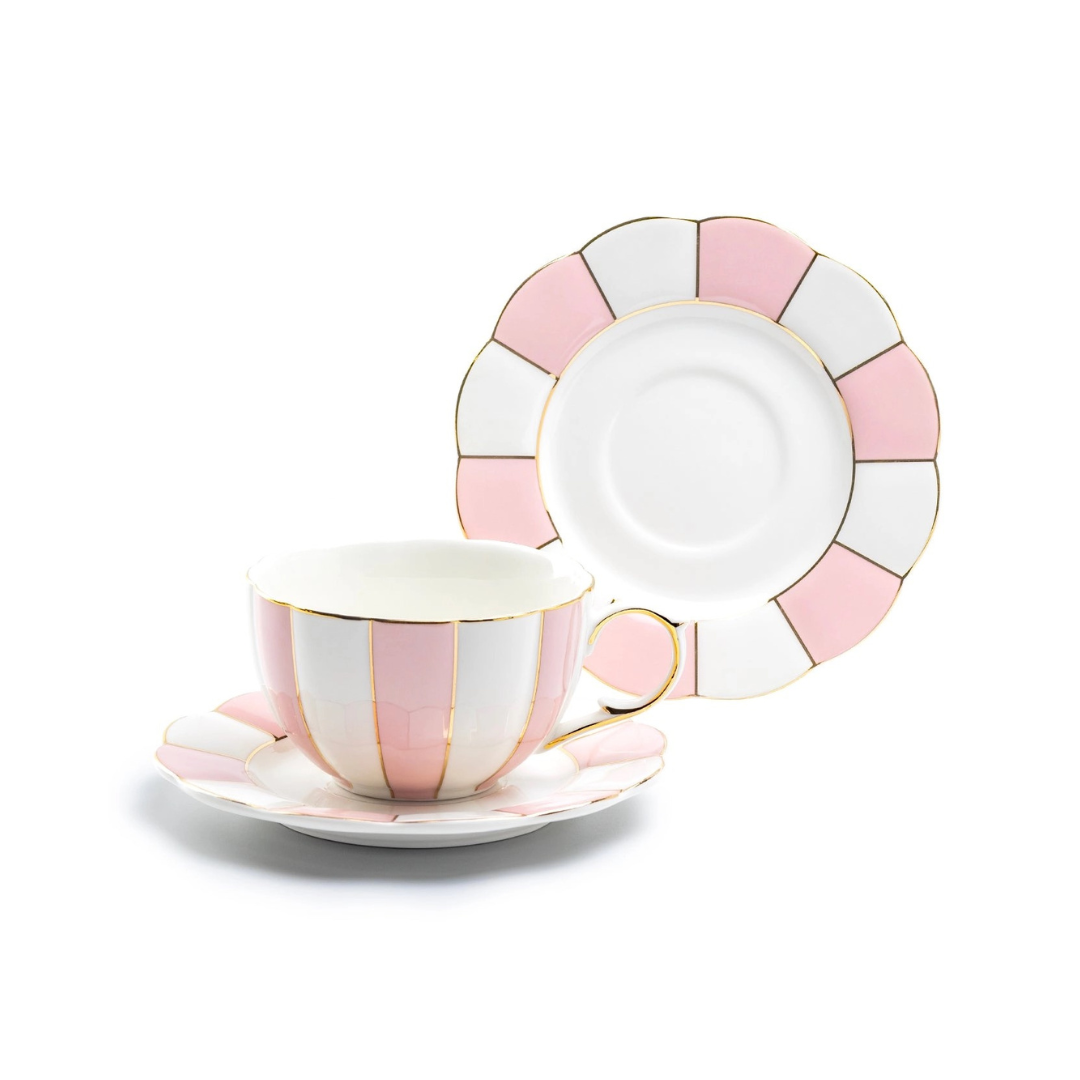 Pink And White Scallop Tea Cup And Saucer 7oz