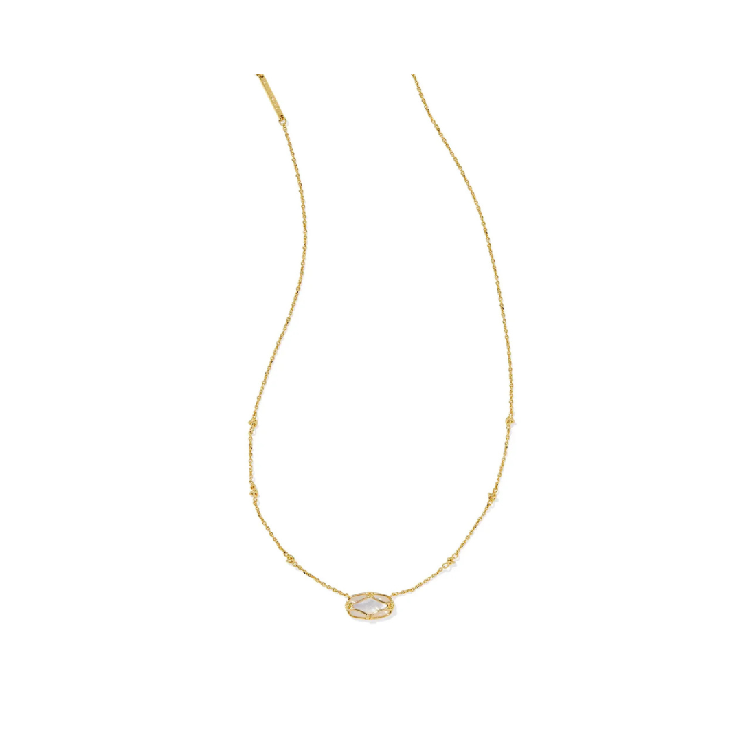 Elisa Gold Lattice Frame Necklace in Ivory Mother of Pearl