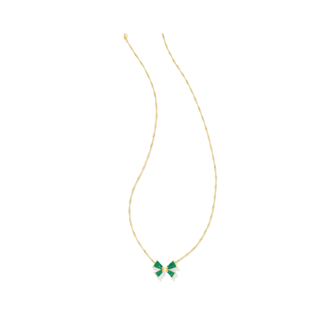 Blair Gold Bow Small Pendant Necklace in Emerald Drusy