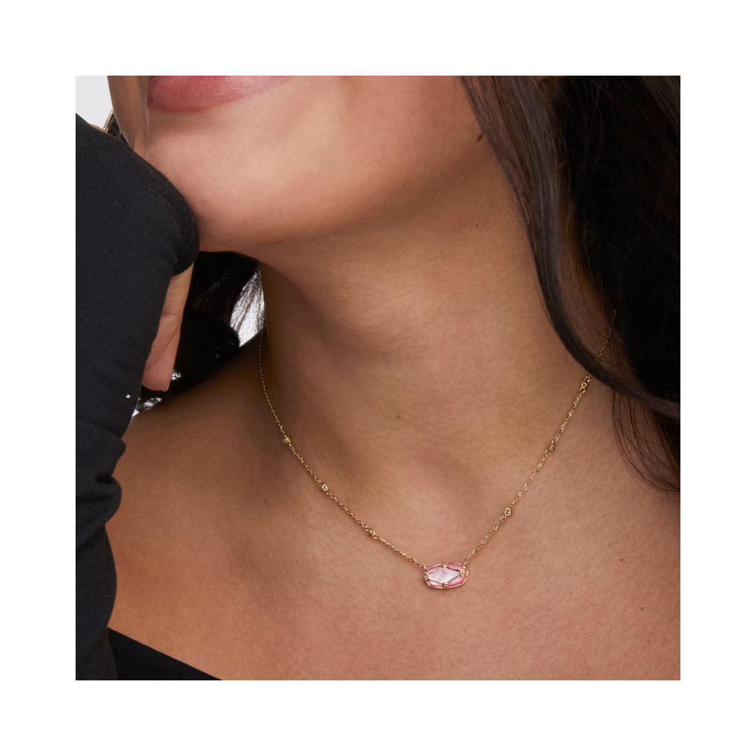 Elisa Gold Lattice Frame Necklace in Blush Ivory Mother of Pearl
