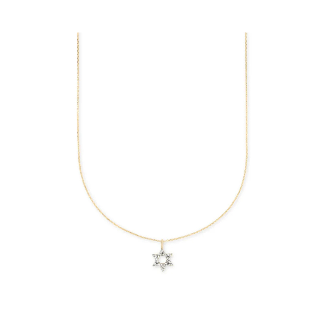 Star of David Gold Crystal Pendant Necklace in White Crystal