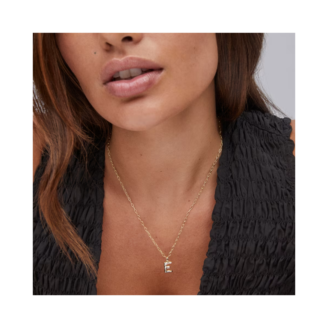 Crystal Gold Letter E Pendant Necklace