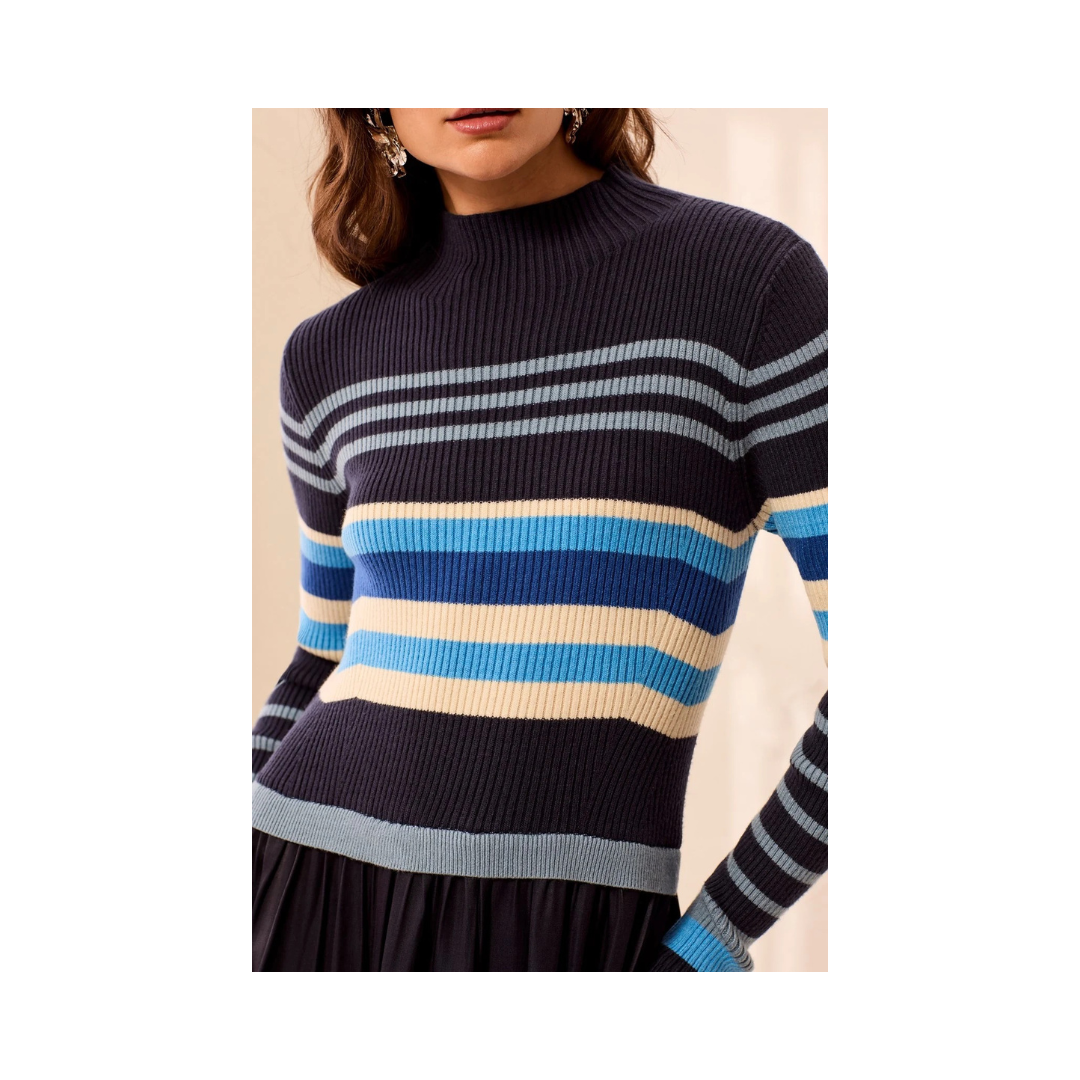 Blue Fog Mixed Media Ribbed Knit Maxi Dress