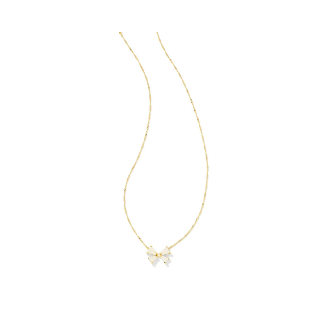 Blair Gold Bow Small Pendant Necklace in Iridescent Drusy