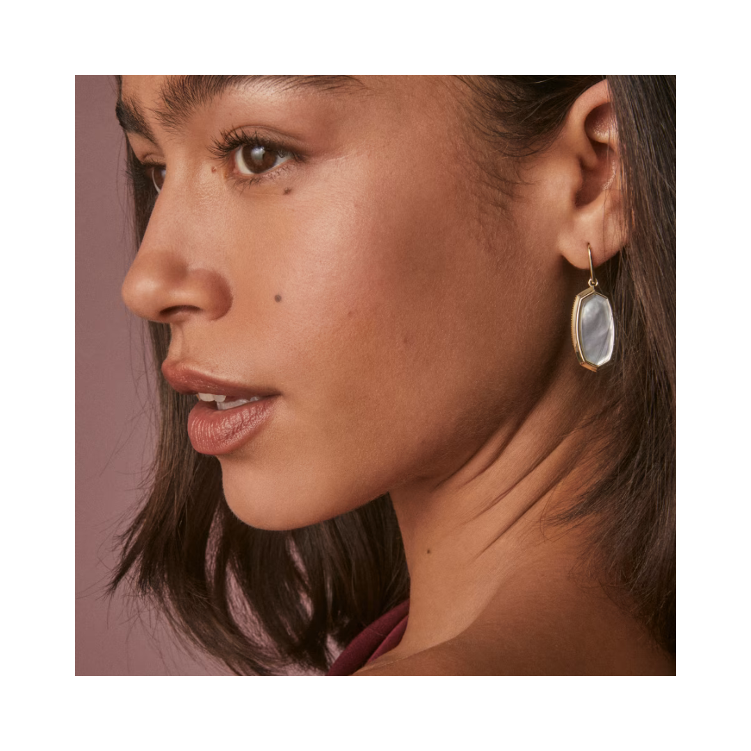 Dani Gold Bezel Drop Earrings in Ivory Mother of Pearl
