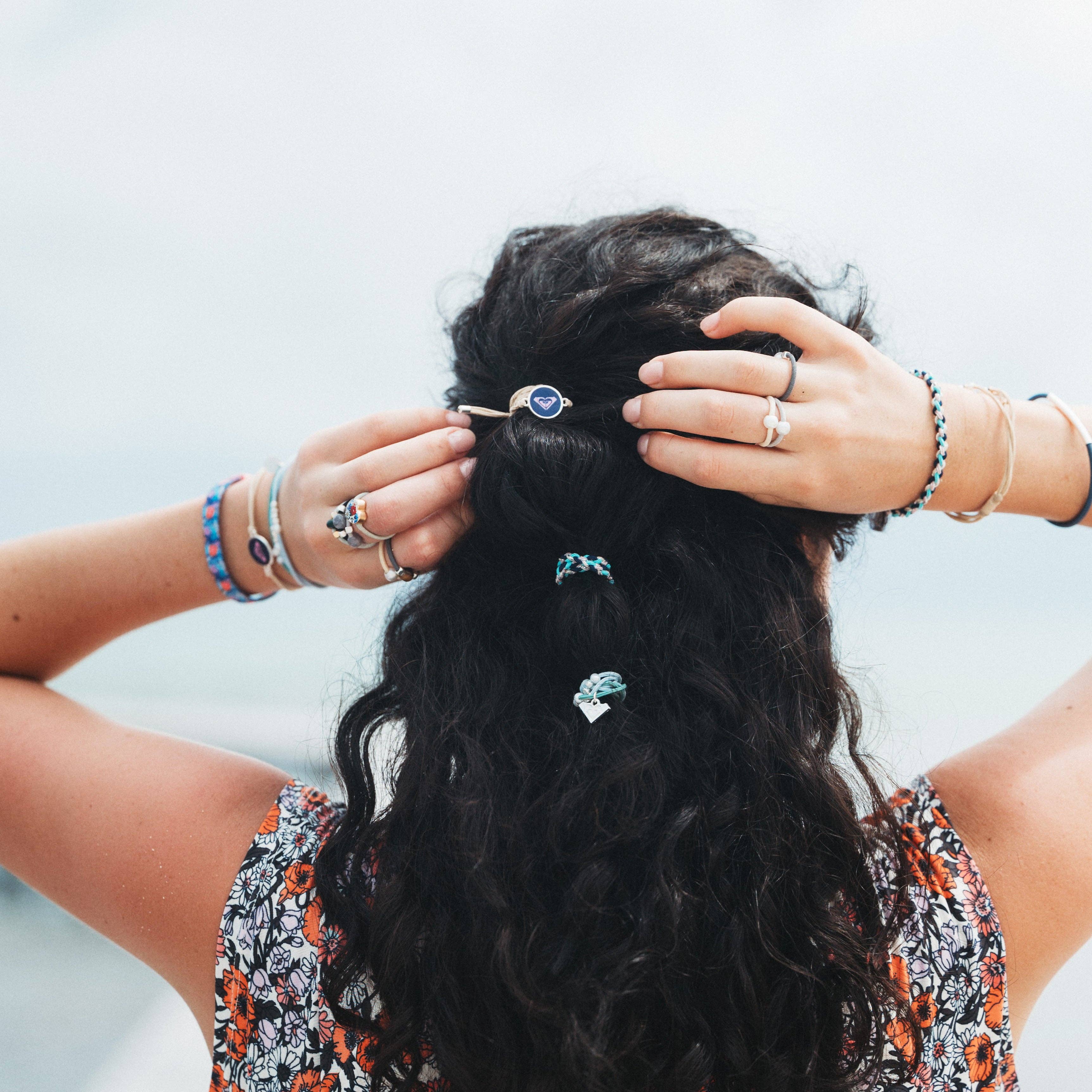 "Roxy Ocean Bloom" Tropical Blues Hair Tie Bracelets: Small