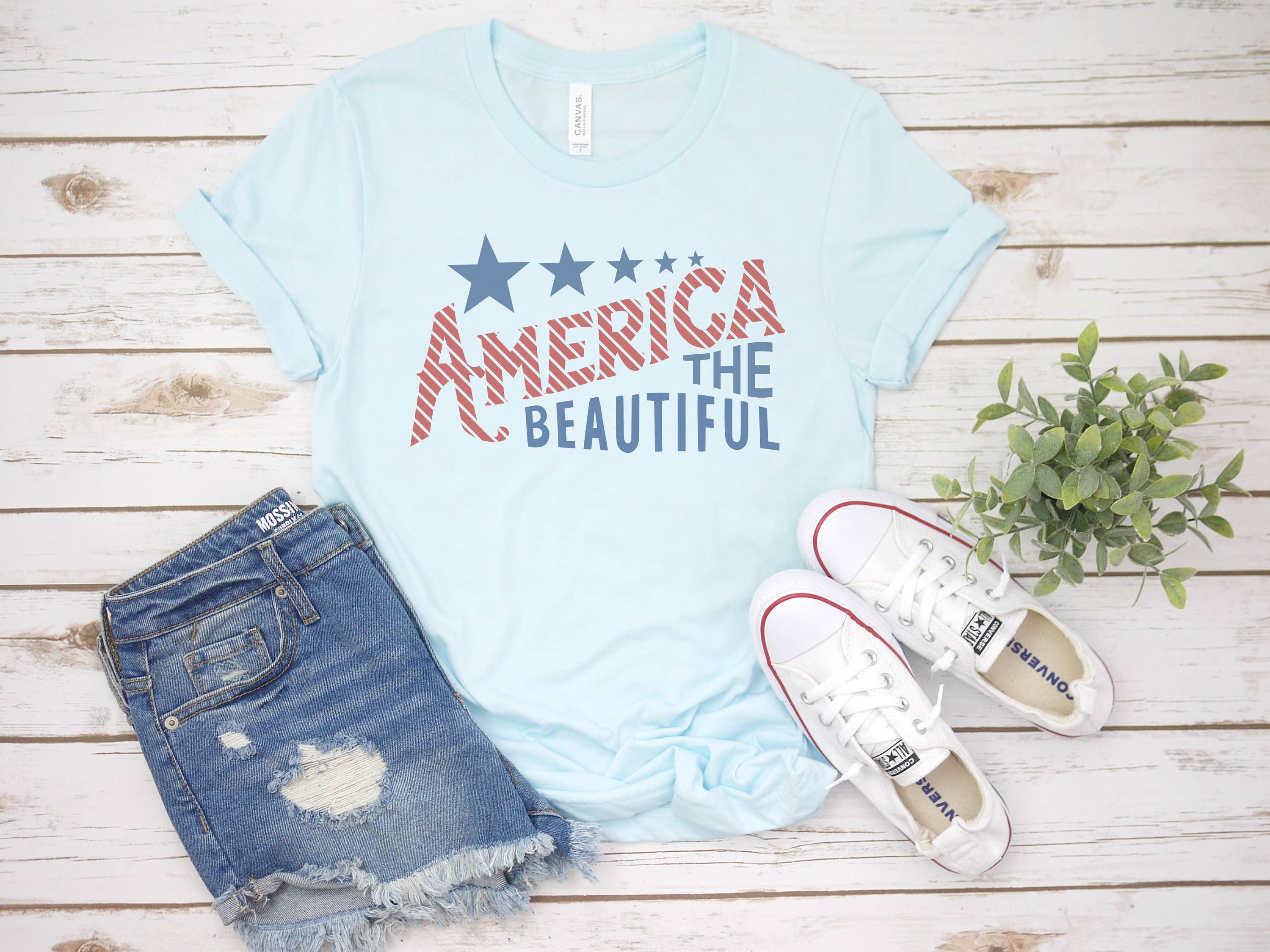 America The Beautiful Flag Tee | Patriotic T Shirt: White / Unisex-XS