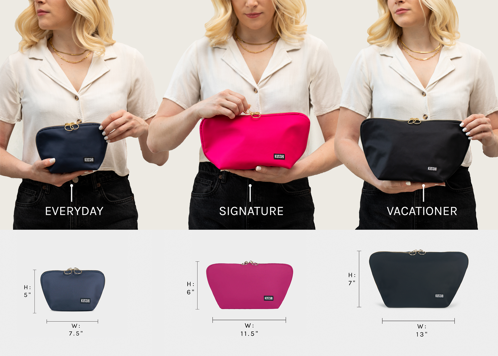 Everyday Makeup Bag - Machine Washable Small Cosmetic Bag, : Black/Pink / Nylon / Everyday Makeup Bag