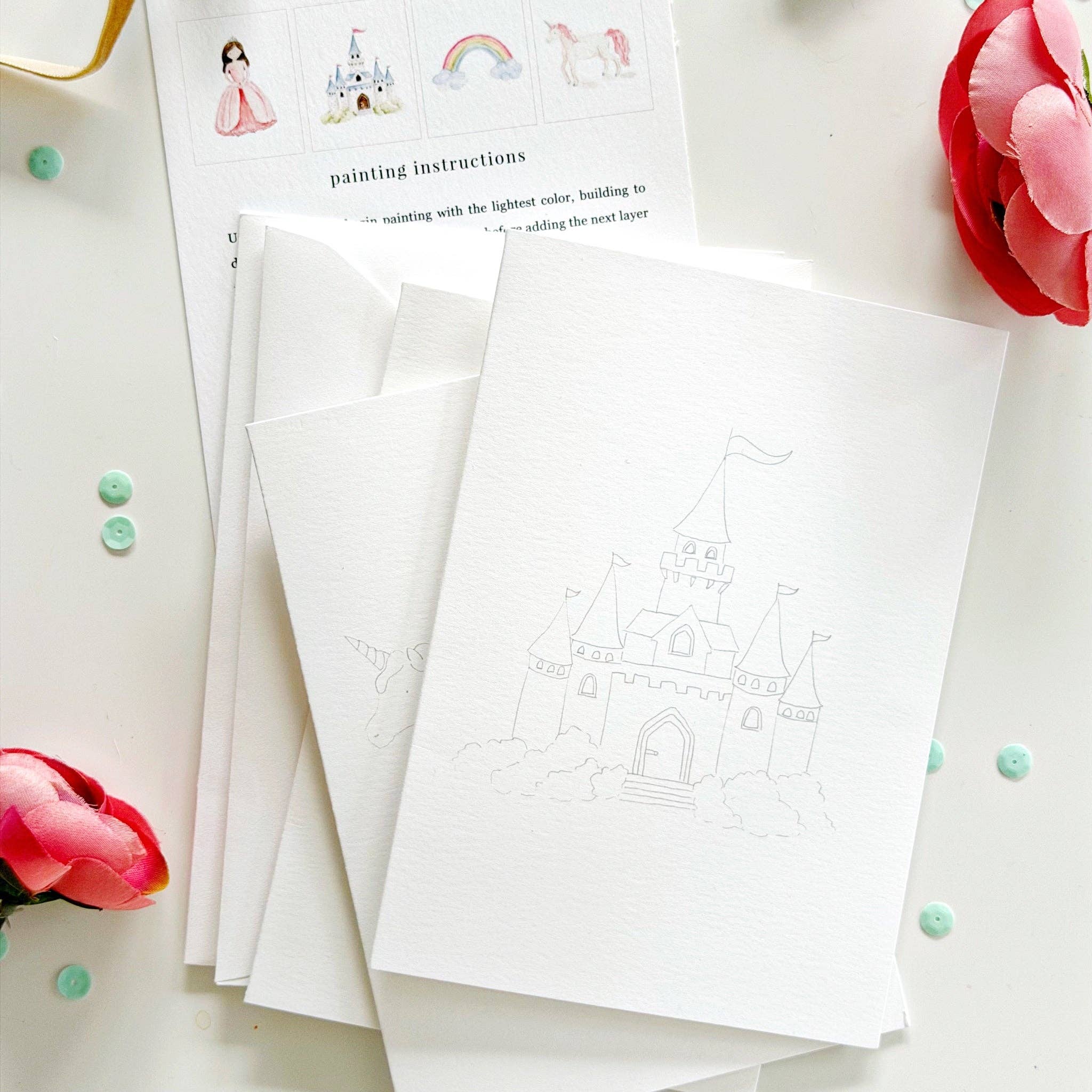 Fairytale paintable watercolor notecard set
