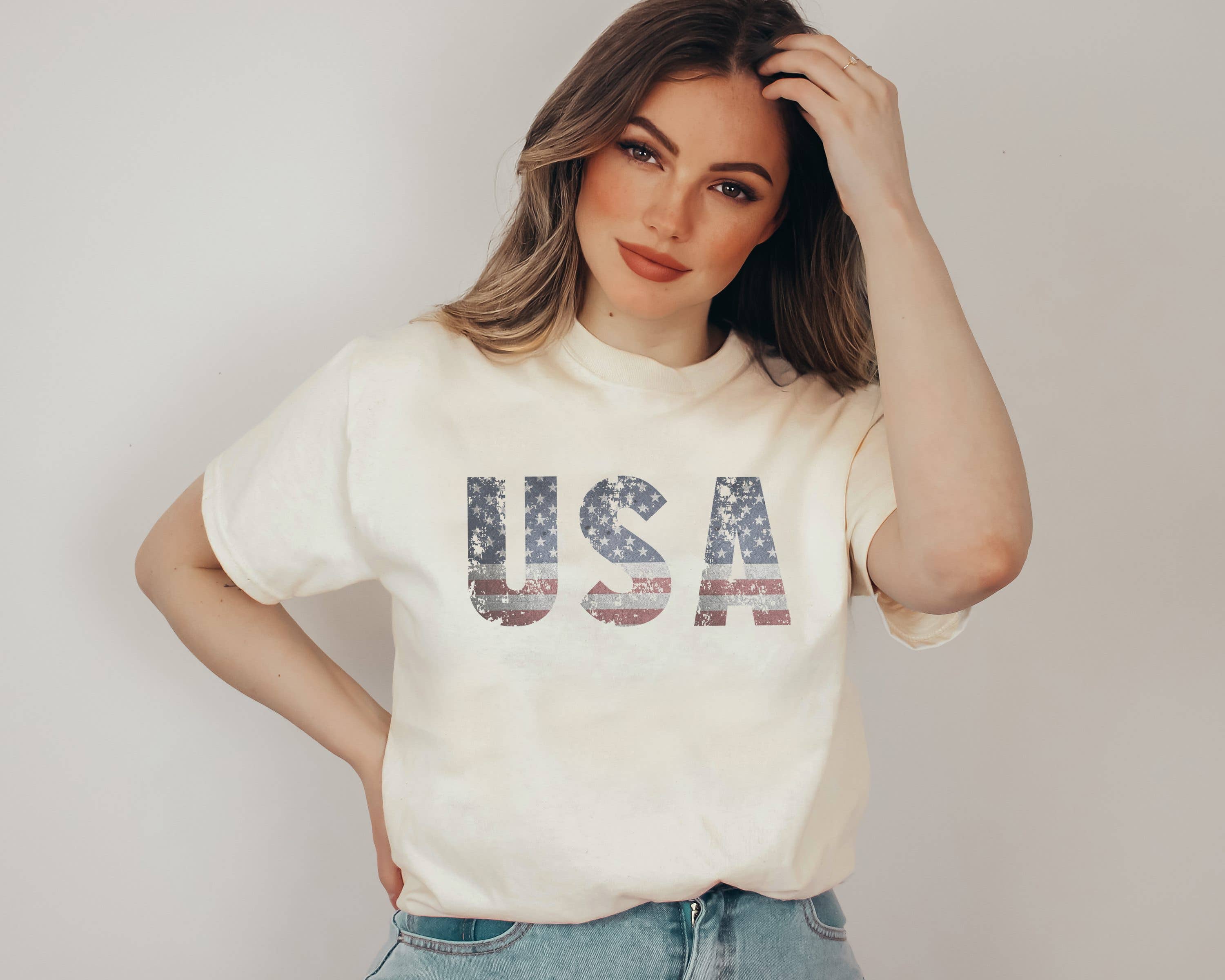 USA American Flag Tee | Patriotic T Shirt: White / Unisex-Medium