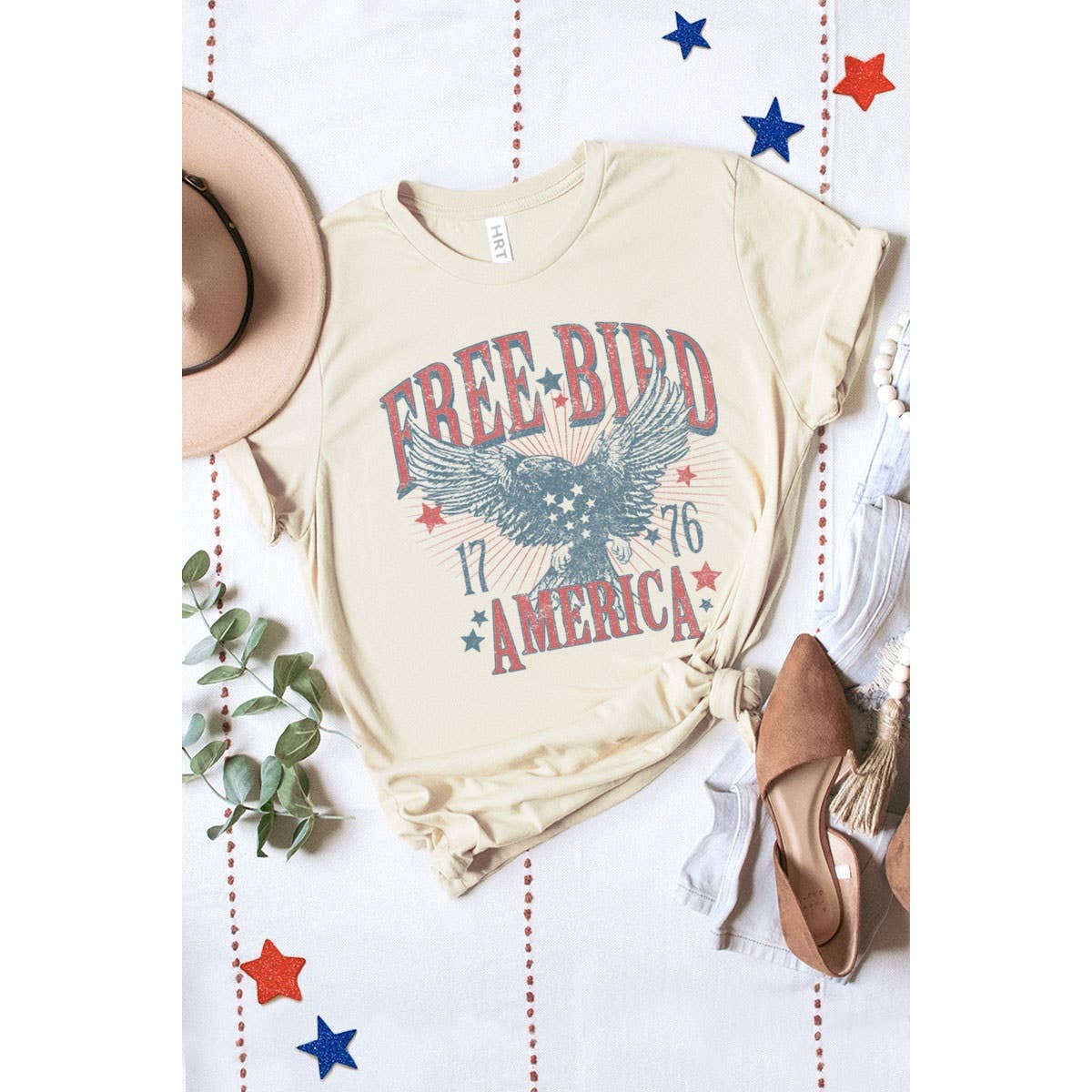 FREE BIRD WASHED GRAPHIC TEE: OATMEAL / S-M-L-XL(1-2-2-1)