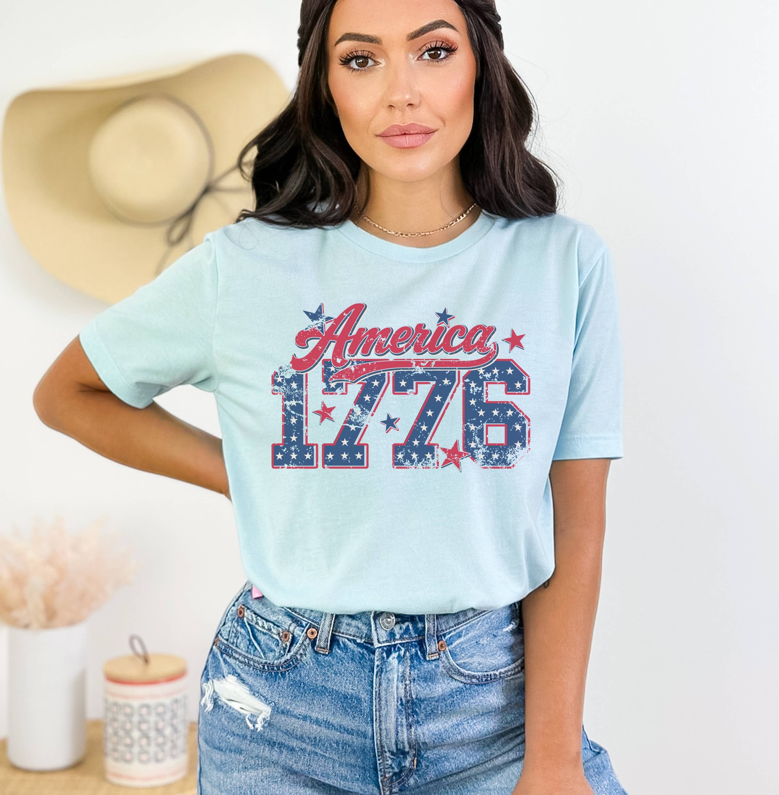 1776 America | Patriotic T Shirt | Usa Tee 4th of July : Heather Natural / Unisex-Large