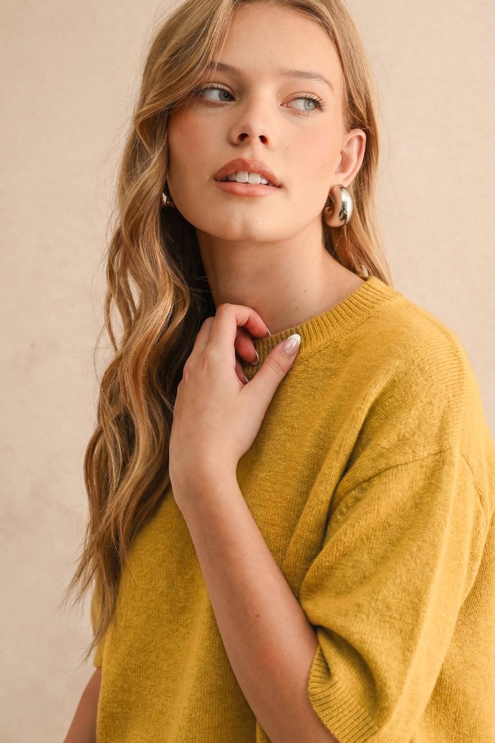 T3675   SHORT SLEEVE SWEATER TOP: CASHMERE BLUE / S