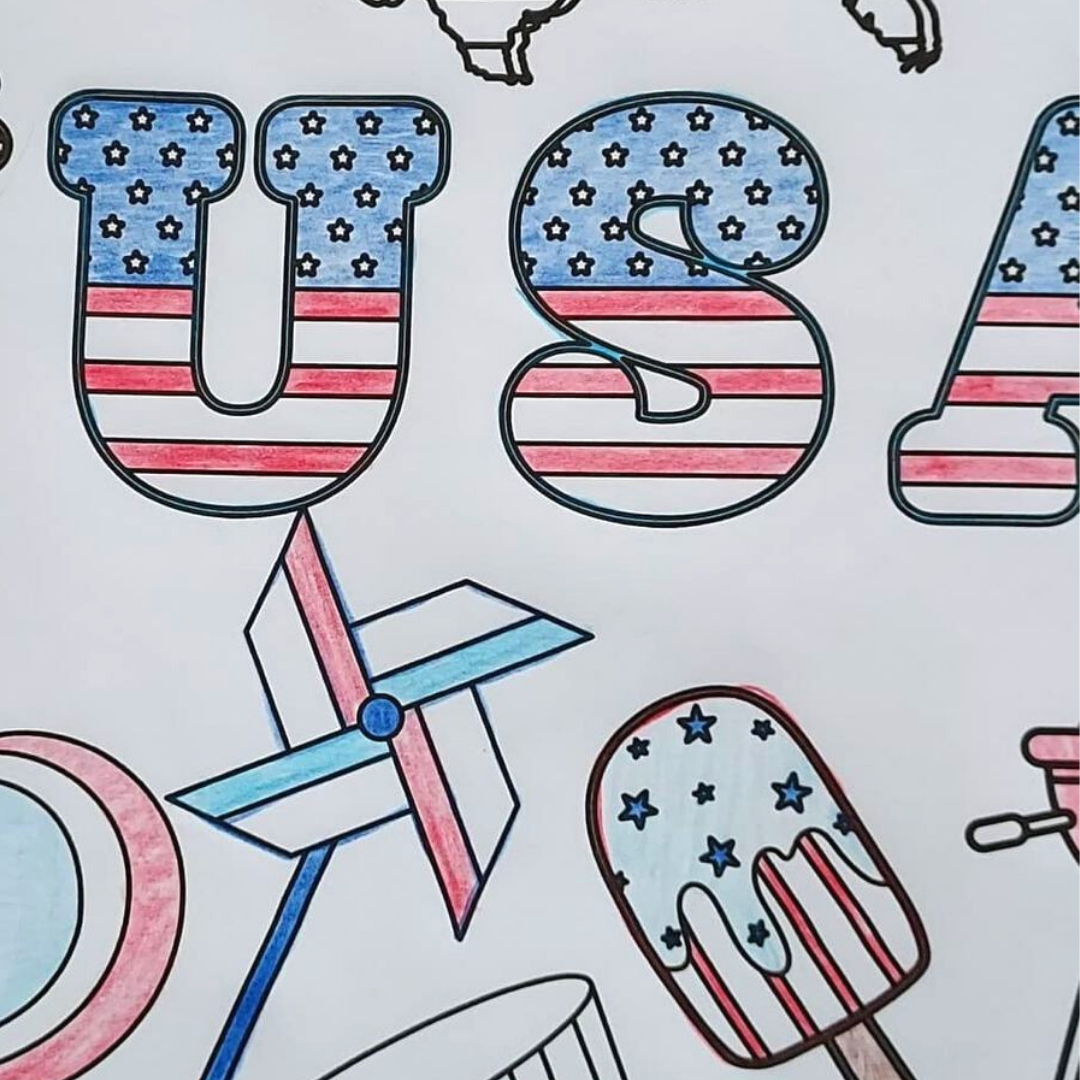 USA Patriotic Coloring Tablecloth 72x36