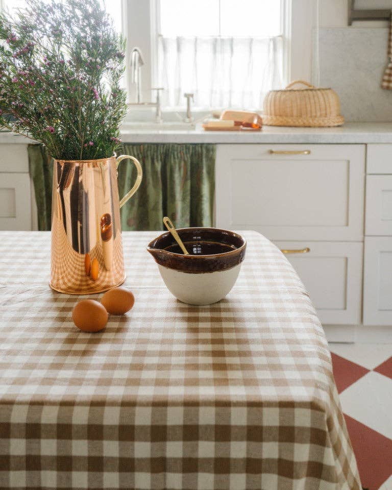 Galley and Fen - Hazelnut Ruffled Gingham Tablecloth - 70" Round