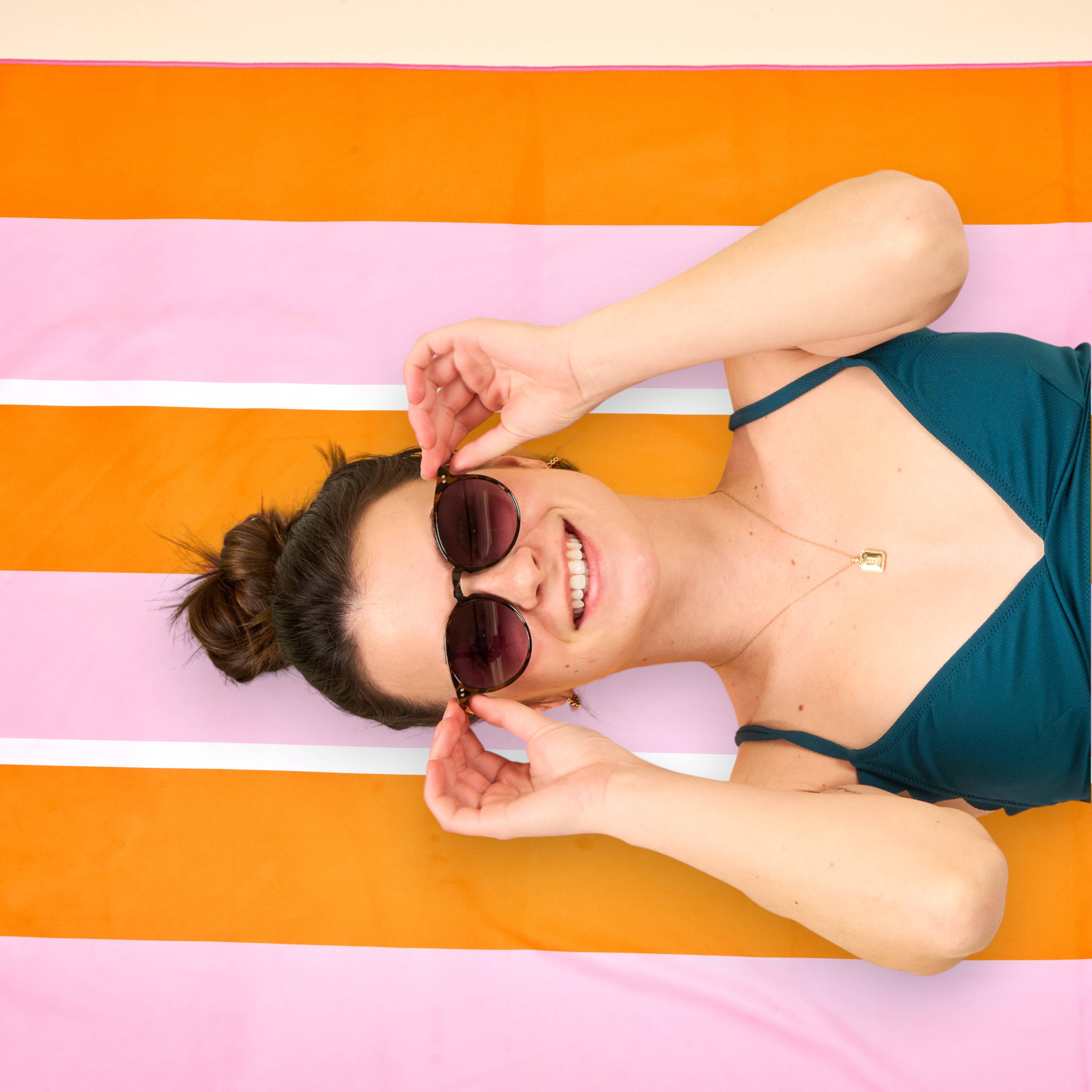 XL Quick-Dry Beach Towel–Sicily Stripes Pink