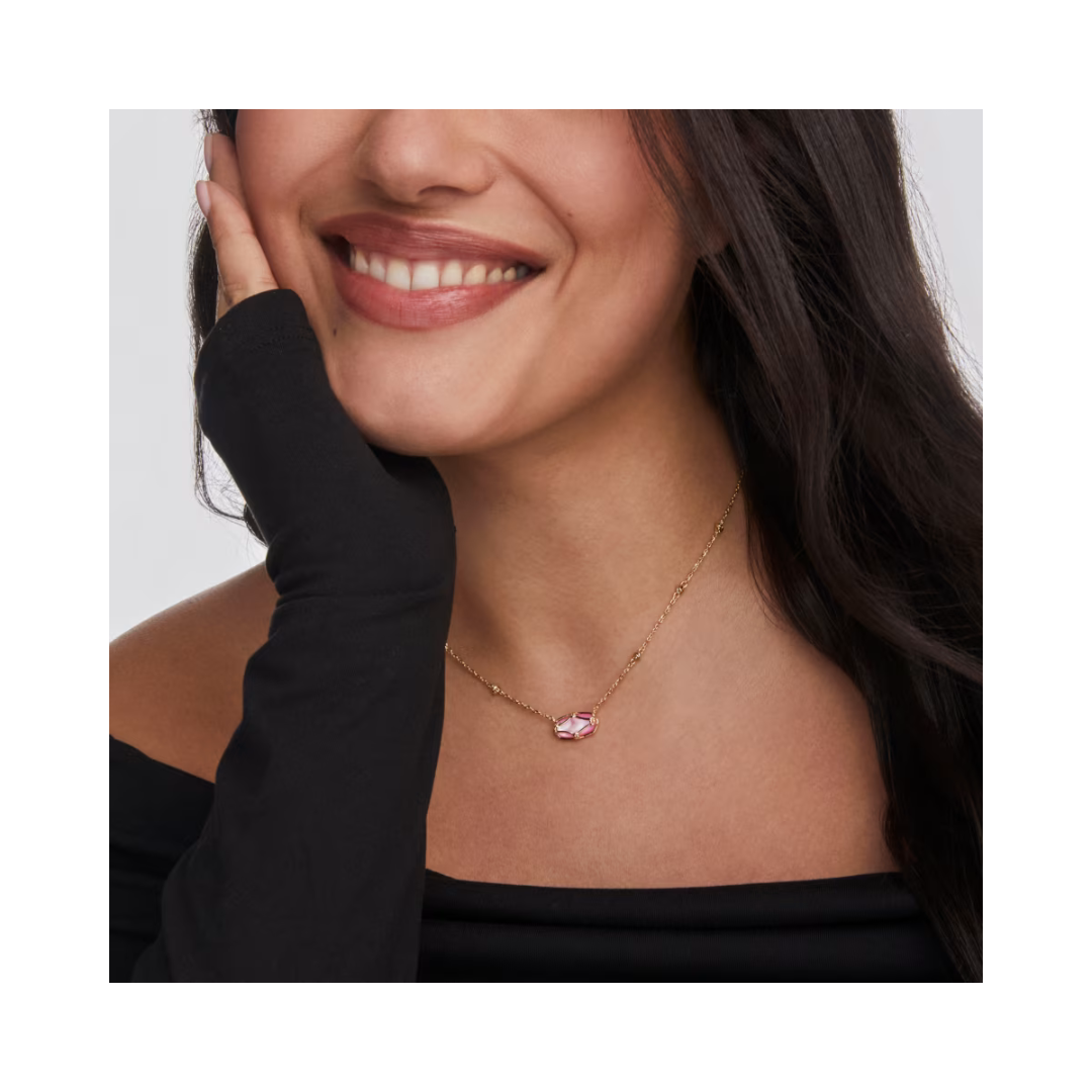 Elisa Gold Lattice Frame Necklace in Blush Ivory Mother of Pearl