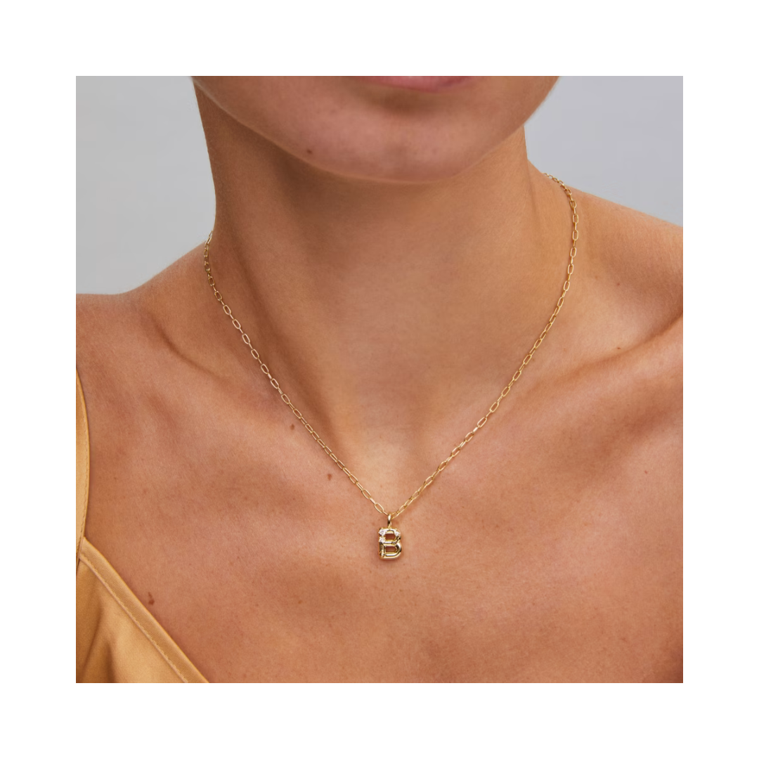 Gold Crystal Letter B Pendant Necklace