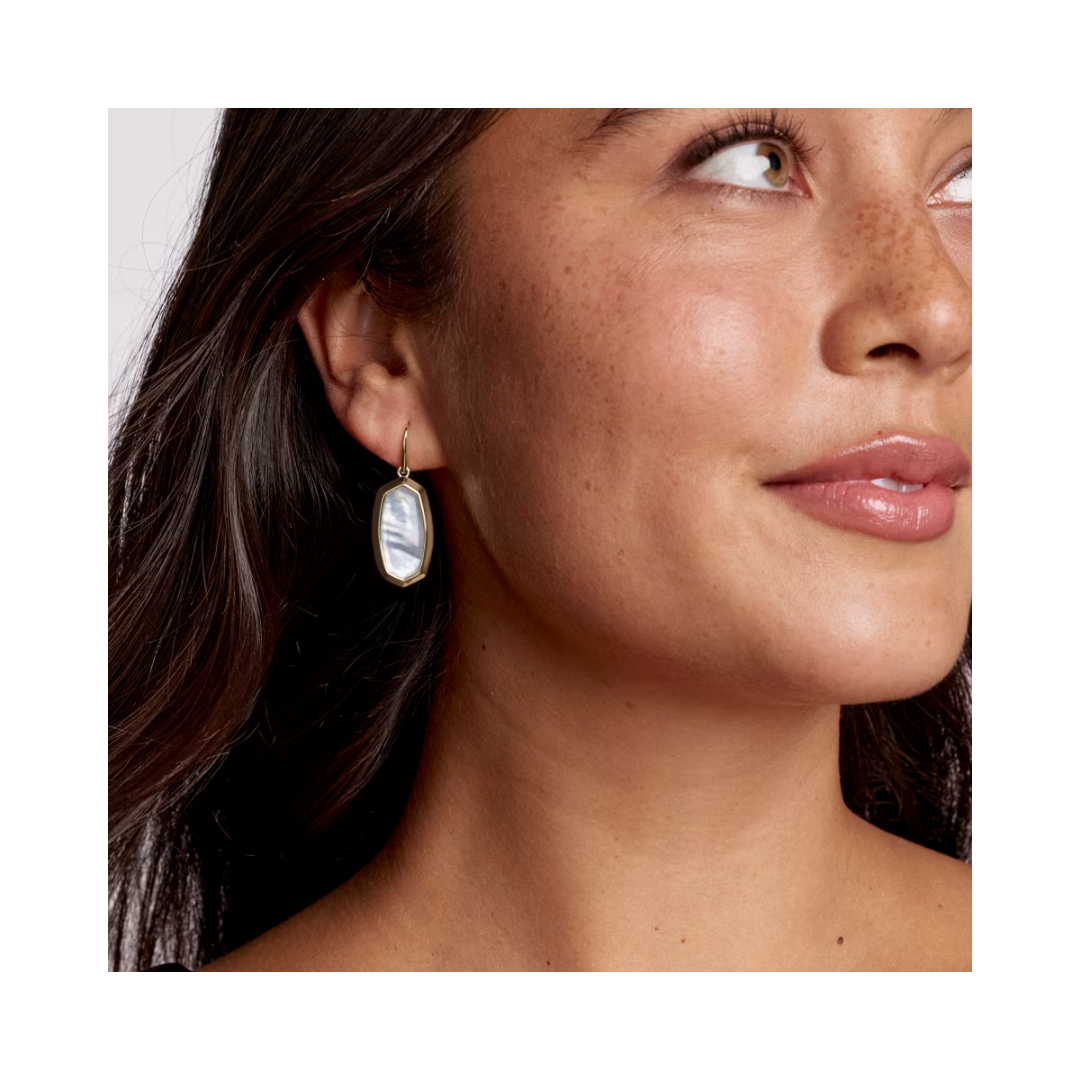 Dani Gold Bezel Drop Earrings in Ivory Mother of Pearl