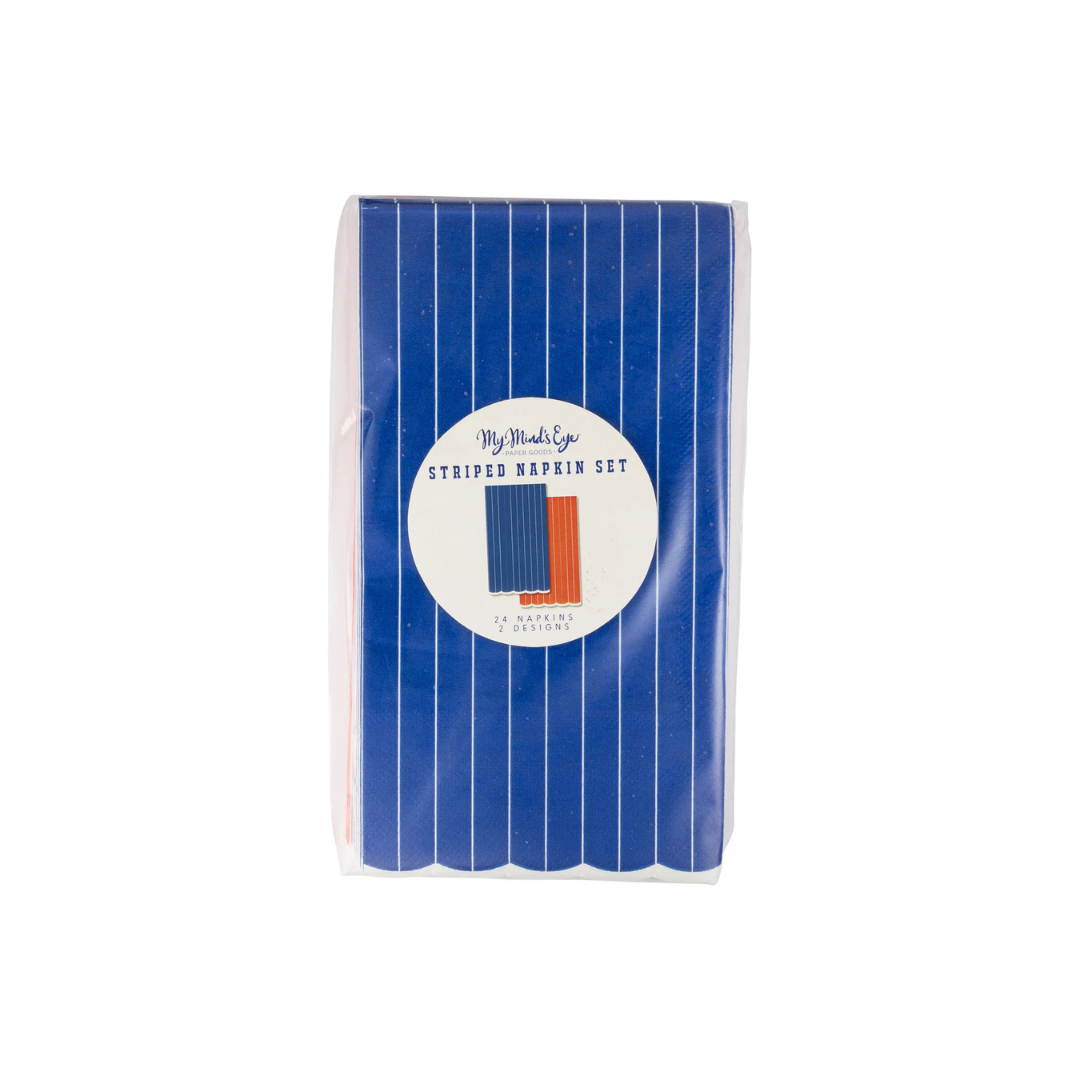 Blue & Red Pinstripe Dinner Napkin Set