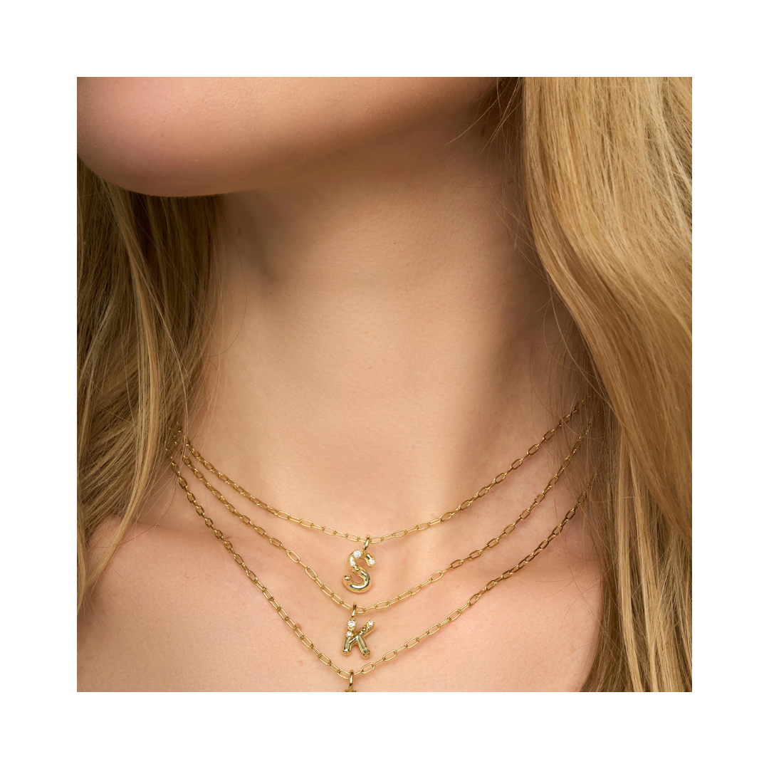 Gold Crystal Letter S Pendant Necklace