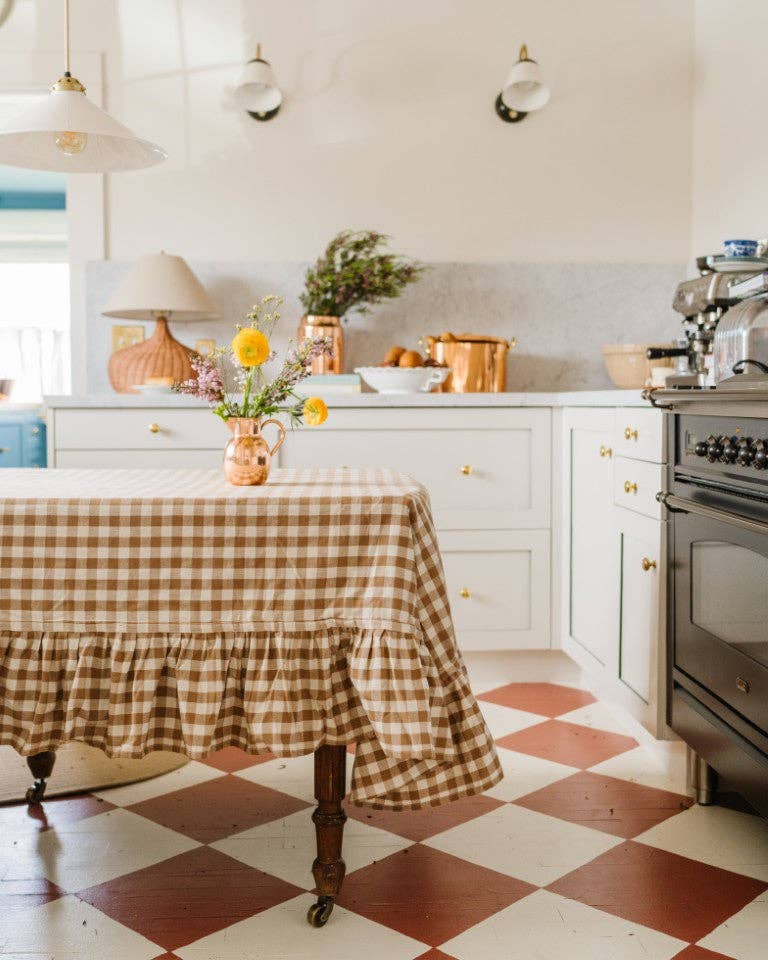 Galley and Fen - Hazelnut Ruffled Gingham Tablecloth - 70" Round