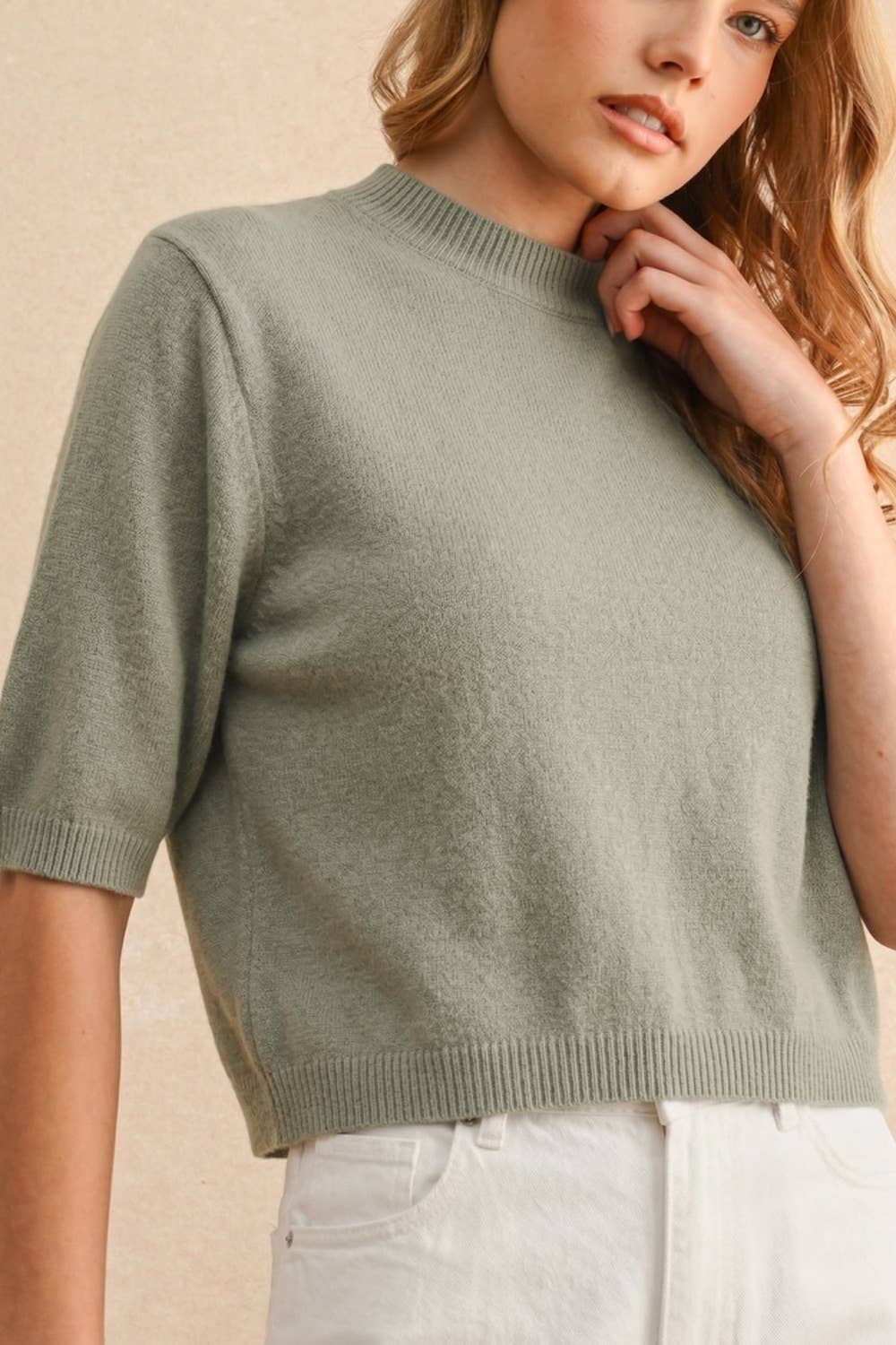 T3675   SHORT SLEEVE SWEATER TOP: CASHMERE BLUE / L