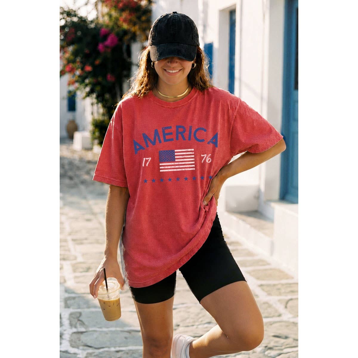AMERICA 1776 OVERSIZED MINERAL GRAPHIC TEE: MINERAL DUSTY BLUE / M