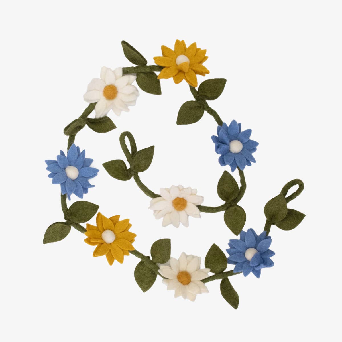 Garland - Felt Flowers - Blue, White and Yellow