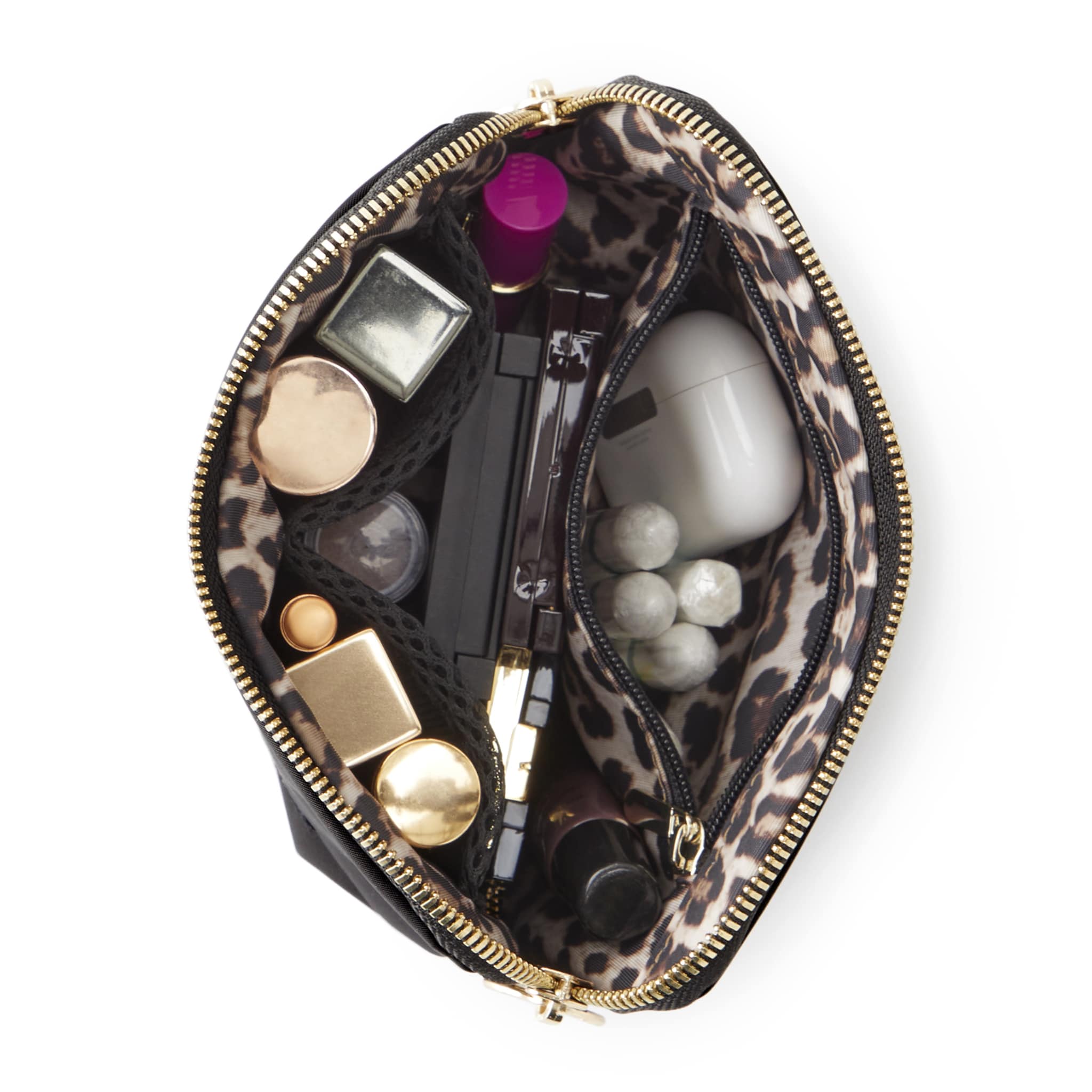 Everyday Makeup Bag - Machine Washable Small Cosmetic Bag, : Black/Pink / Nylon / Everyday Makeup Bag