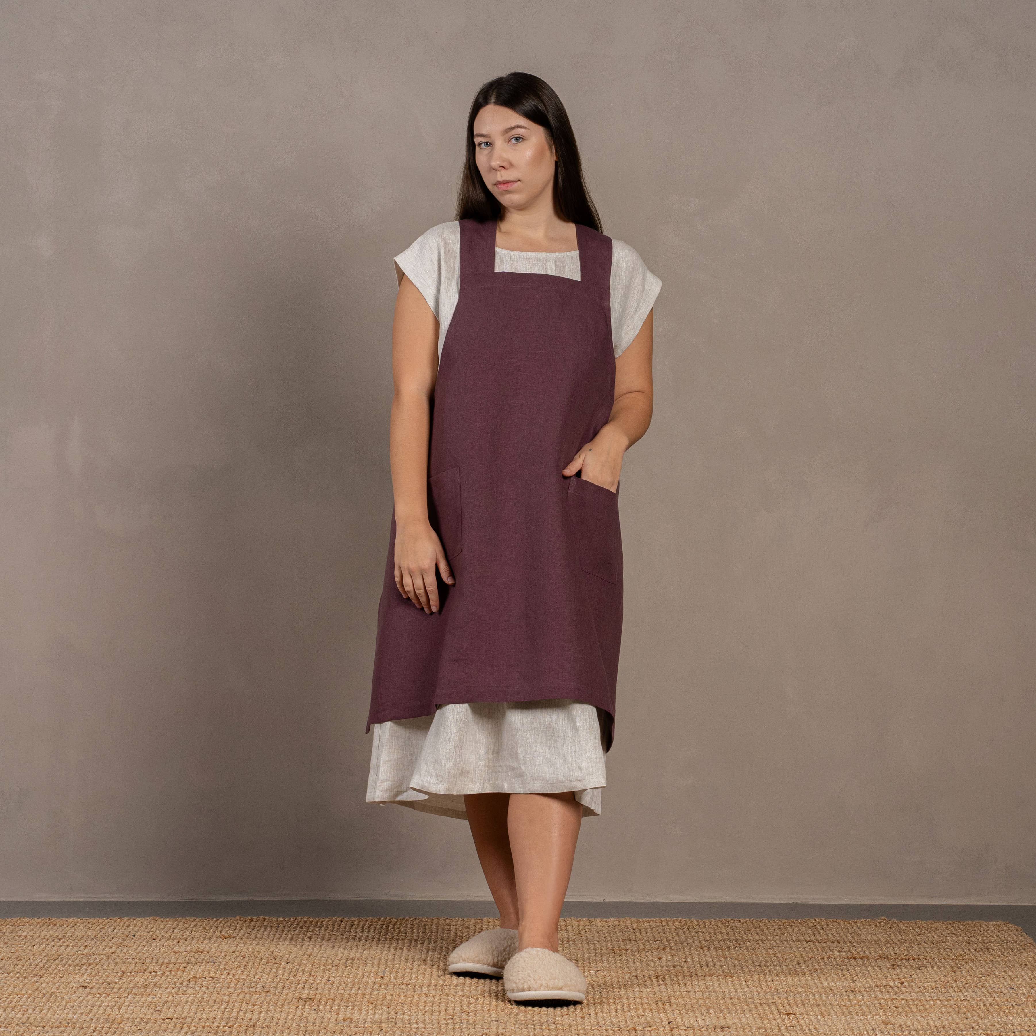 Linen Cross-Back Apron: Faded Rose / S/M