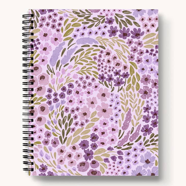 Lilac Floral Spiral Lined Notebook 8.5x11in.