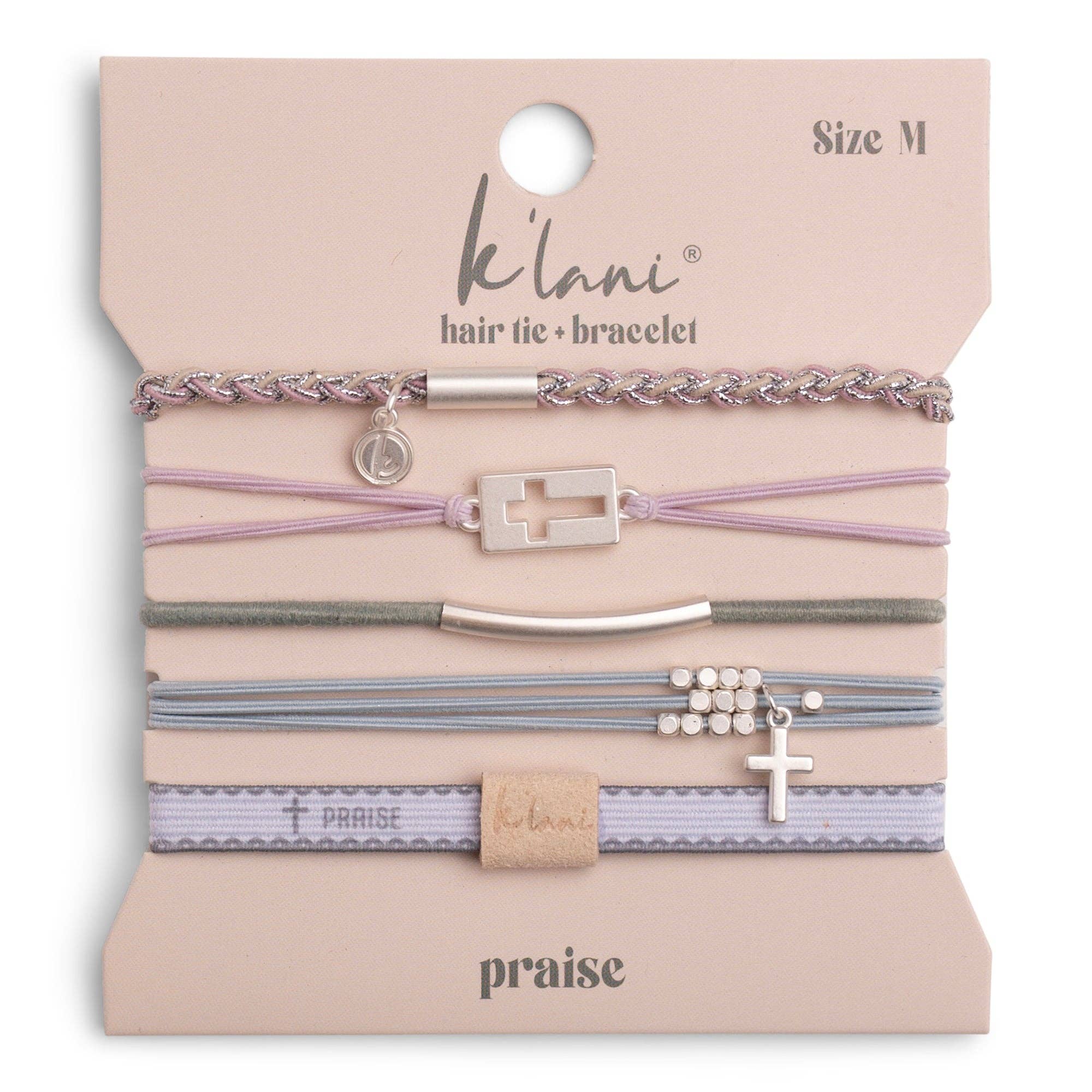 "Praise" Silver Cross with muted Pastels Hair Tie Bracelets: Large