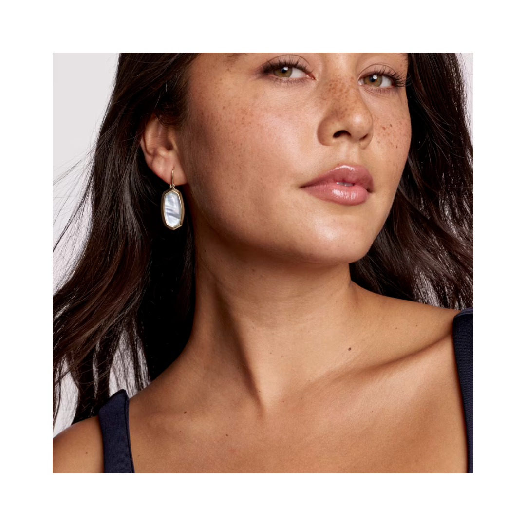Dani Gold Bezel Drop Earrings in Ivory Mother of Pearl