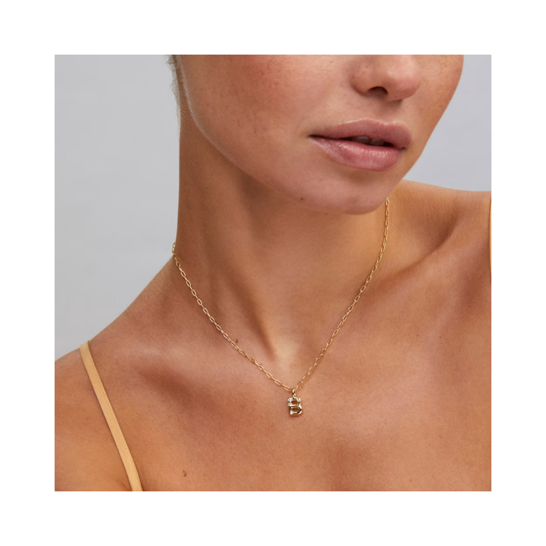 Gold Crystal Letter B Pendant Necklace
