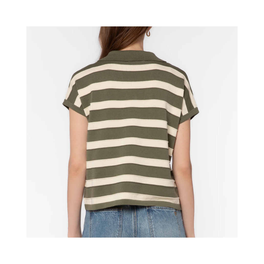 Olive Stripe Annabelle Short Sleeve Sweater