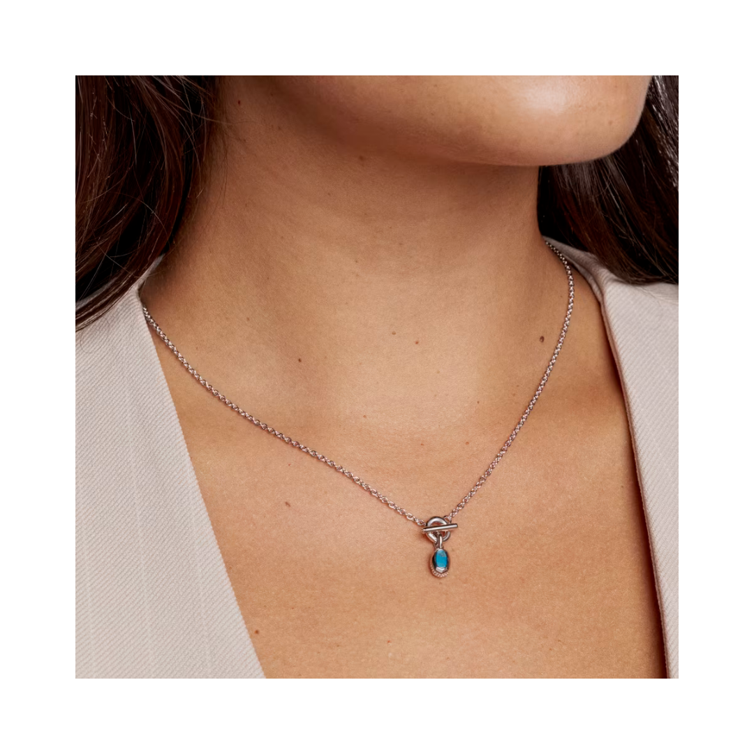 Mini Elisa Silver Toggle Pendent Necklace with Variegated Indigo Magnesite