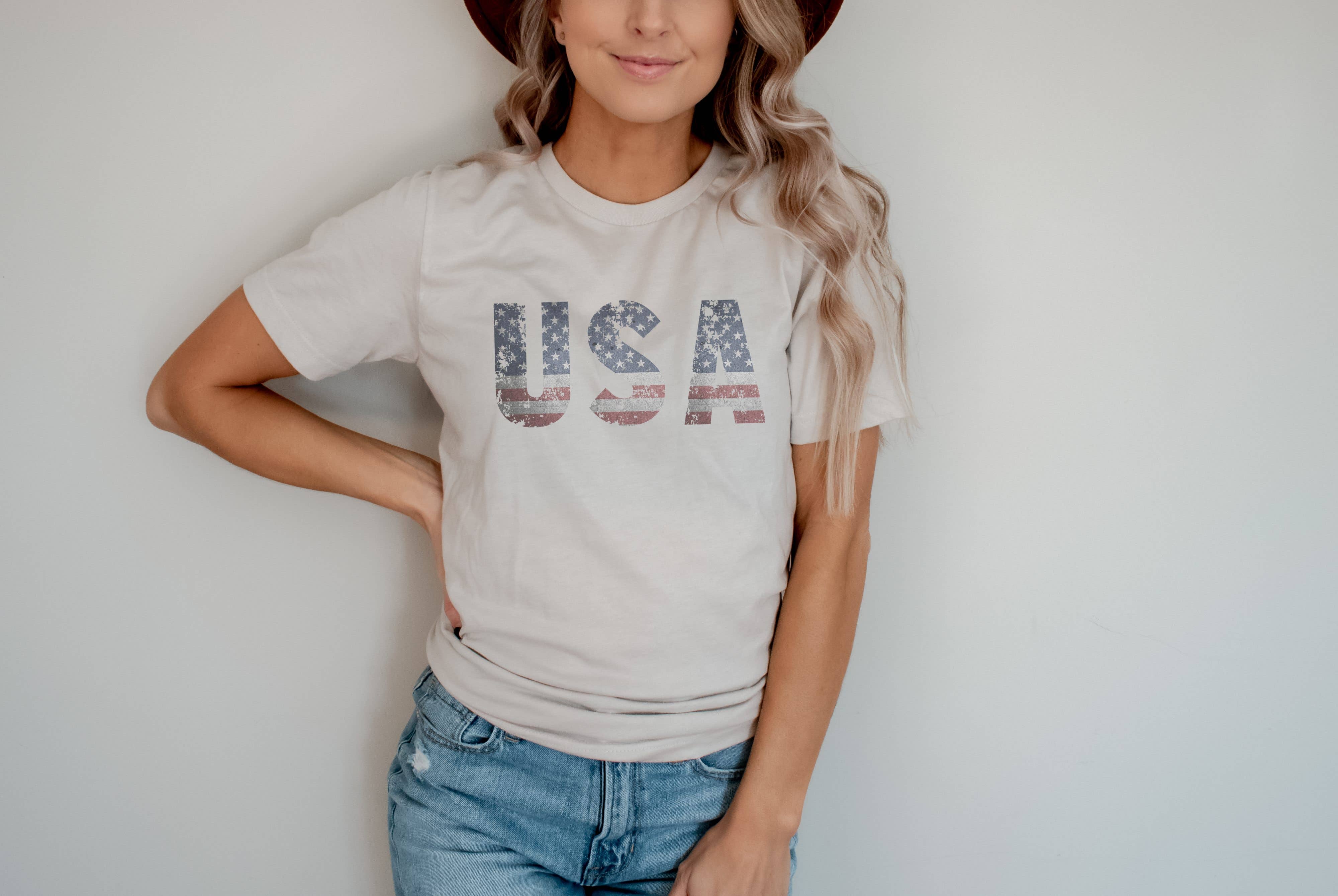 USA American Flag Tee | Patriotic T Shirt: White / Unisex-Small