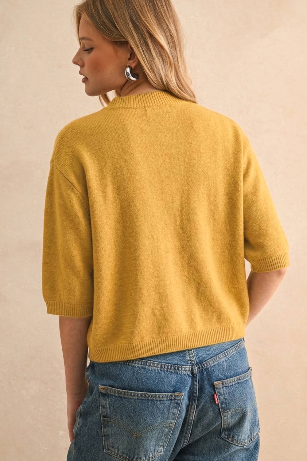 T3675   SHORT SLEEVE SWEATER TOP: CASHMERE BLUE / S