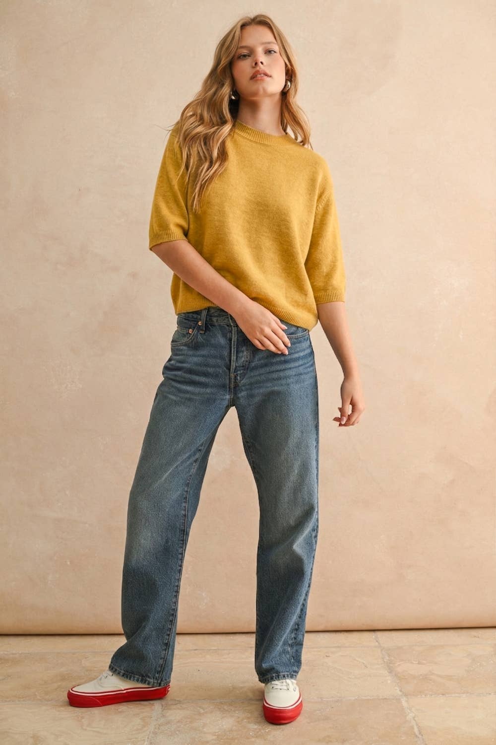 T3675   SHORT SLEEVE SWEATER TOP: CASHMERE BLUE / S