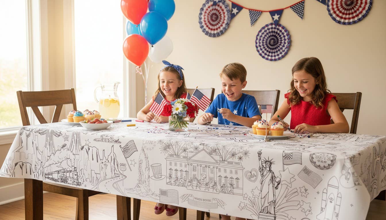 USA Patriotic America 250 Coloring Tablecloth With Crayons 3ft x 6ft