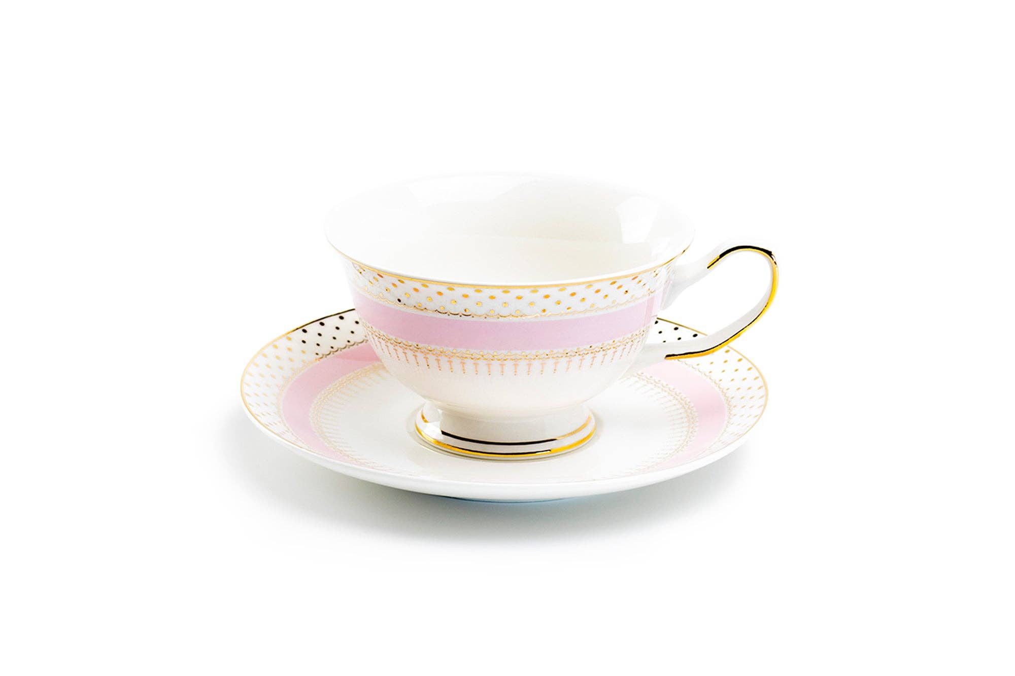 Pink Stripe with Gold Dots Fine Porcelain Tea Cup and Saucer