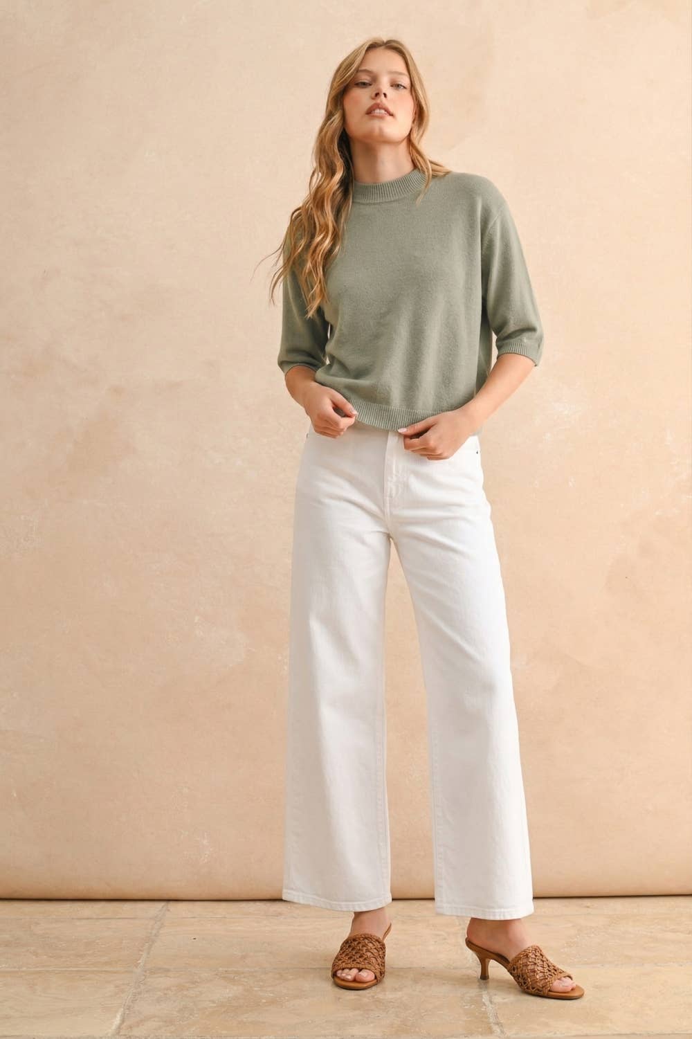 T3675   SHORT SLEEVE SWEATER TOP: CASHMERE BLUE / L