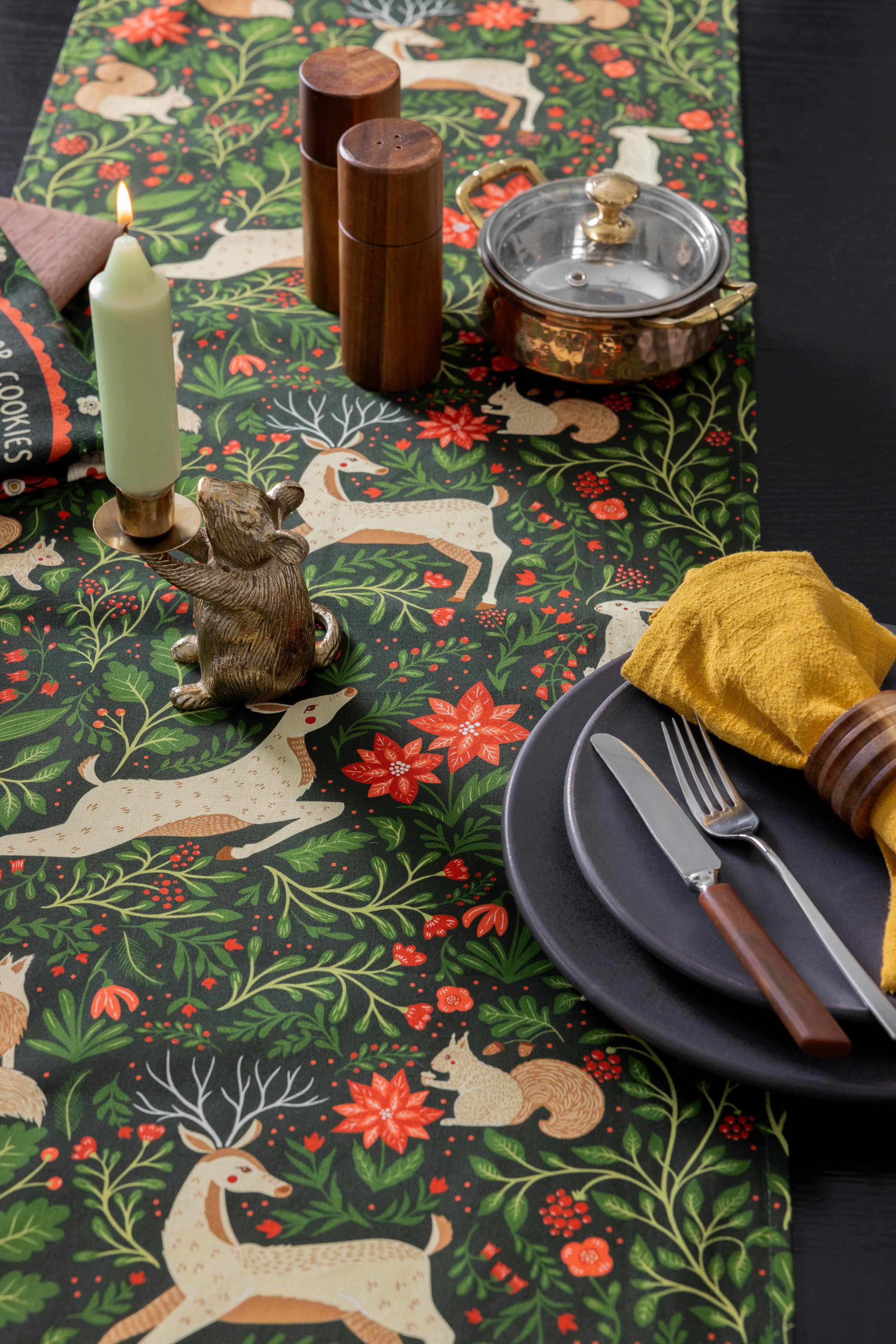 Christmas Forest Table Runner – Woodland Holiday, Evergreen