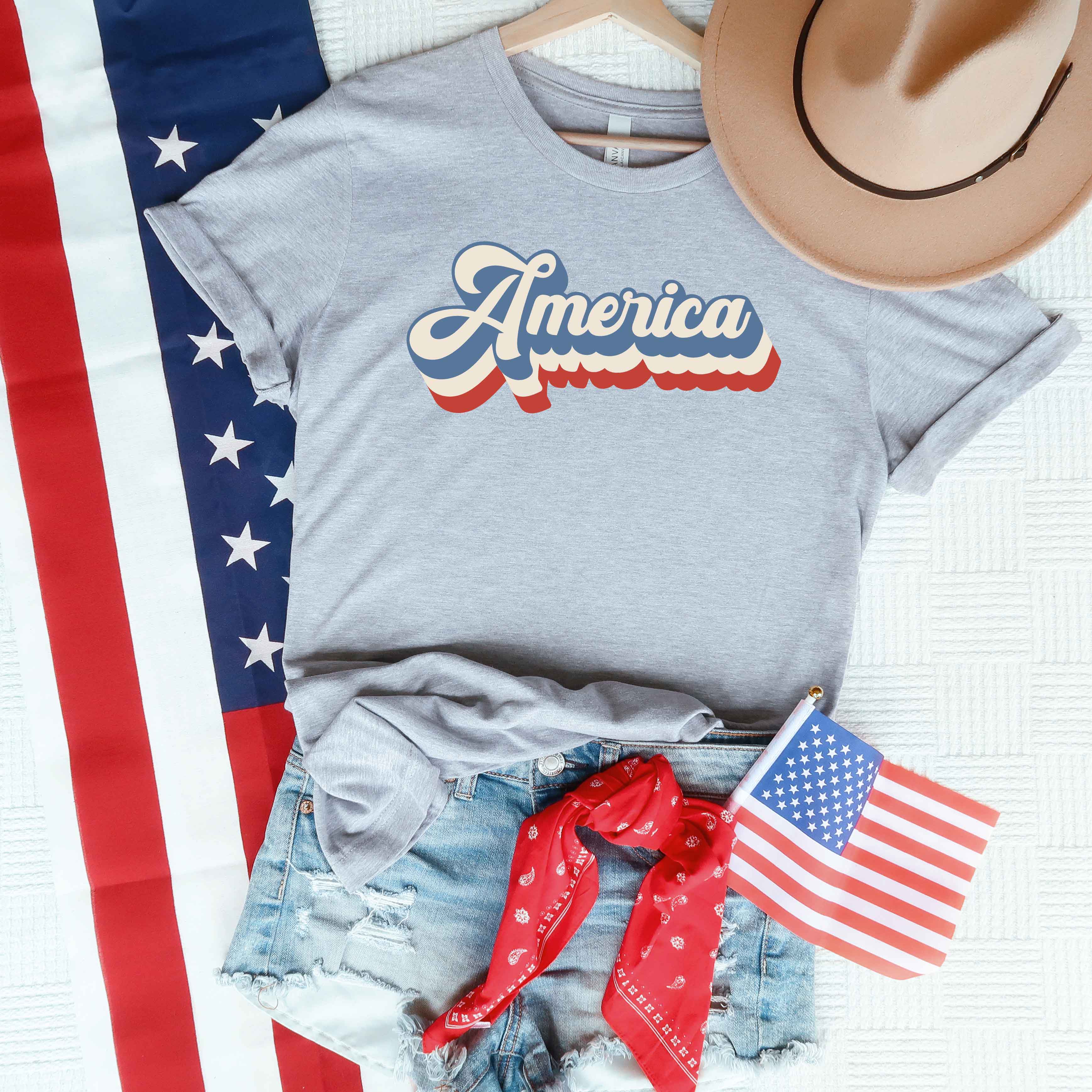Heather Grey Vintage America Patriotic Tee