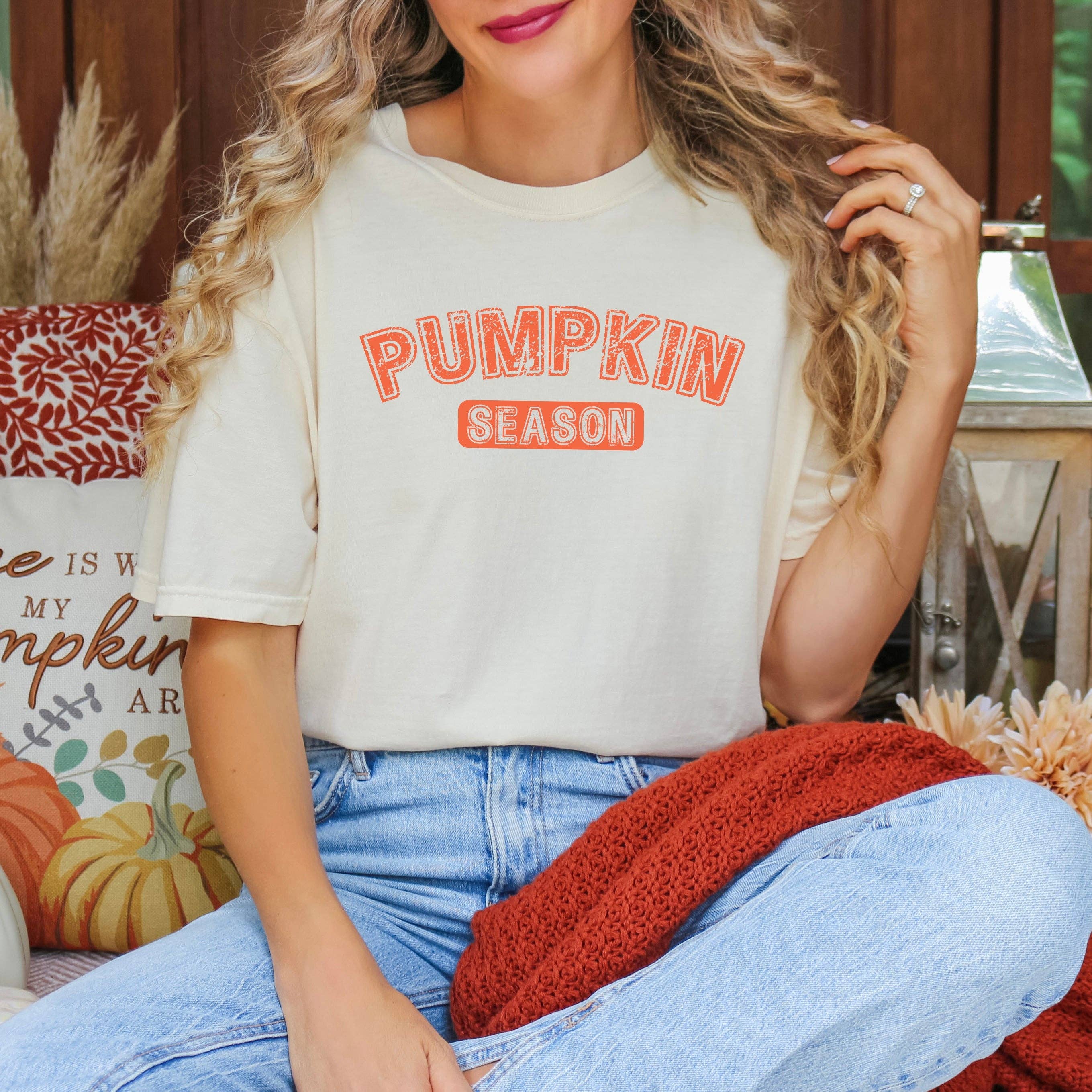 Pumpkin Season | Garment Dyed Tee: Mustard / Orange Ink / Medium