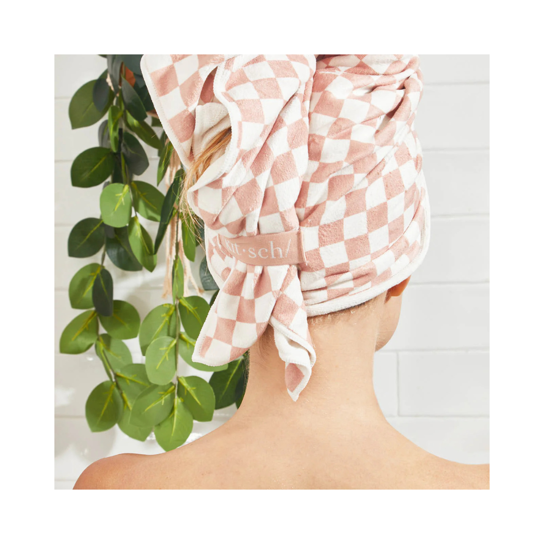 Terracotta Checker Extra Large Quick Dry Hair Towel Wrap