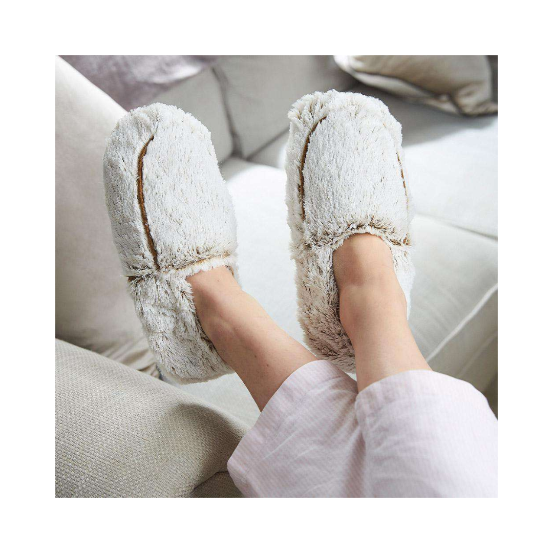 Warmies Brown & Gray Marshmallow Microwavable Slipper Size 6-10