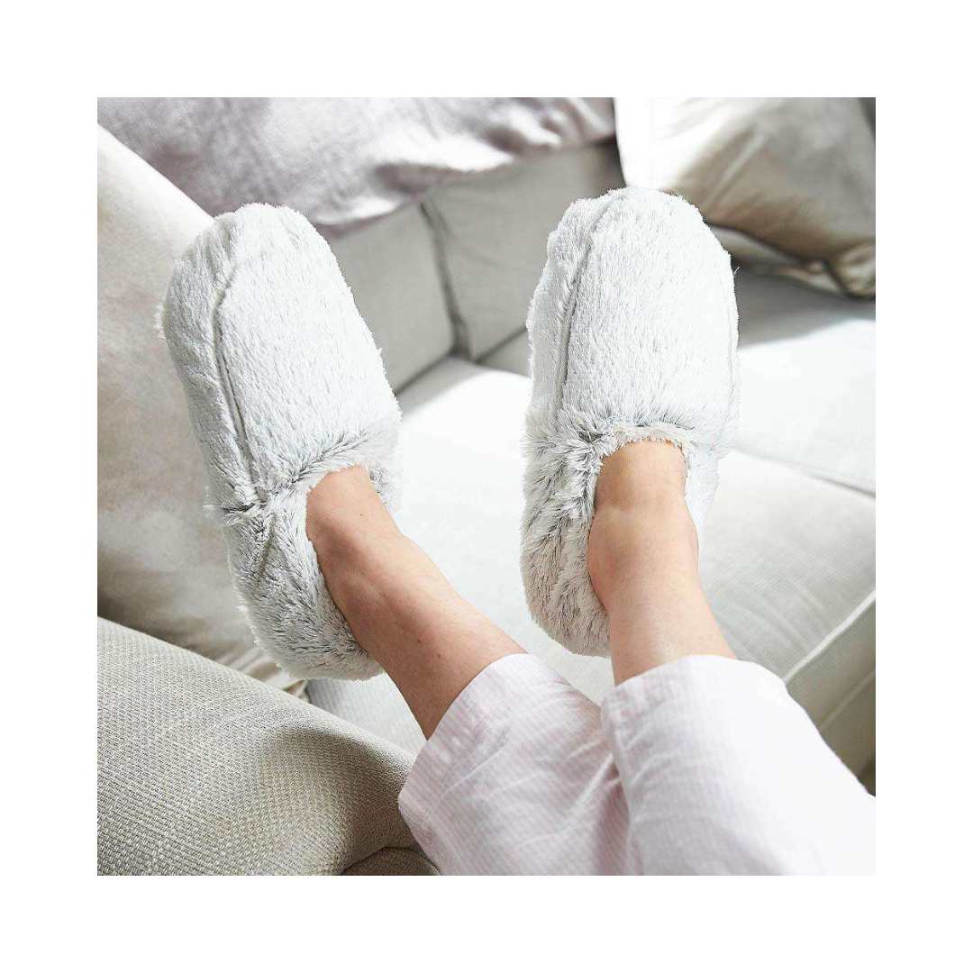 Warmies Gray Microwavable Soothing Scented  Faux Fur Slippers Size 6-10